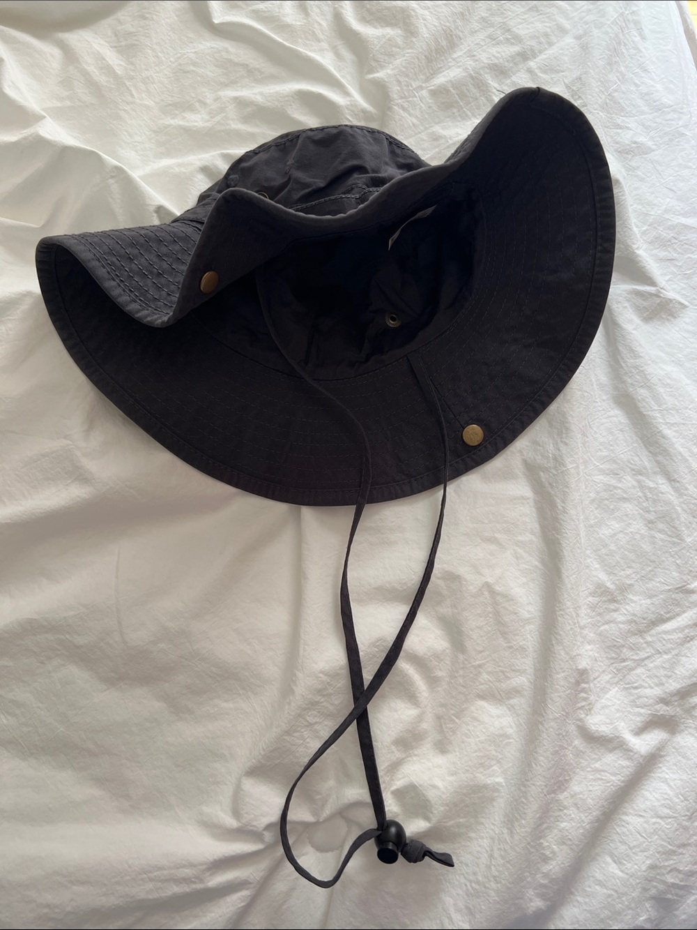 Navy Wide-Brim Sun Hat with Chin Strap